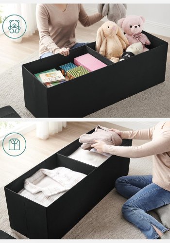 SONGMICS pall med f&ouml;rvaringsutrymme, LSF077B01, hopf&auml;llbar b&auml;nk, 38 x 110 x 38 cm fotpall, f&ouml;rvaringsl�da, maxbelastning 300 kg, f&ouml;r vardagsrum, sovrum, hall, bl&auml;cksvart