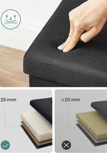 SONGMICS pall med f&ouml;rvaringsutrymme, LSF077B01, hopf&auml;llbar b&auml;nk, 38 x 110 x 38 cm fotpall, f&ouml;rvaringsl�da, maxbelastning 300 kg, f&ouml;r vardagsrum, sovrum, hall, bl&auml;cksvart
