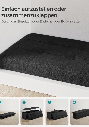 SONGMICS pall med f&ouml;rvaringsutrymme, LSF077B01, hopf&auml;llbar b&auml;nk, 38 x 110 x 38 cm fotpall, f&ouml;rvaringsl�da, maxbelastning 300 kg, f&ouml;r vardagsrum, sovrum, hall, bl&auml;cksvart