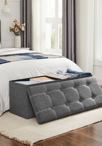 SONGMICS F&ouml;rvaringspuff, Hopf&auml;llbar F&ouml;rvaringsl�da, 110 x 38 x 38 cm, Fotpall i Konstduk, H�ller upp till 300 kg, Sovrum Vardagsrum Hall, M&ouml;rkgr� LSF077G04