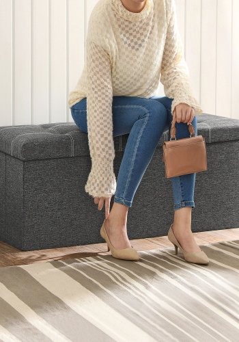 SONGMICS F&ouml;rvaringspuff, Hopf&auml;llbar F&ouml;rvaringsl�da, 110 x 38 x 38 cm, Fotpall i Konstduk, H�ller upp till 300 kg, Sovrum Vardagsrum Hall, M&ouml;rkgr� LSF077G04
