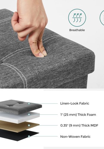 SONGMICS F&ouml;rvaringspuff, Hopf&auml;llbar F&ouml;rvaringsl�da, 110 x 38 x 38 cm, Fotpall i Konstduk, H�ller upp till 300 kg, Sovrum Vardagsrum Hall, M&ouml;rkgr� LSF077G04