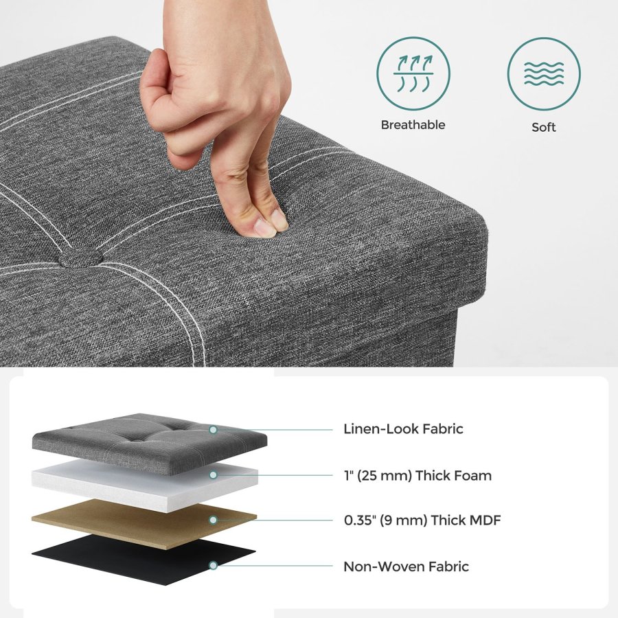 SONGMICS F&ouml;rvaringspuff, Hopf&auml;llbar F&ouml;rvaringsl�da, 110 x 38 x 38 cm, Fotpall i Konstduk, H�ller upp till 300 kg, Sovrum Vardagsrum Hall, M&ouml;rkgr� LSF077G04