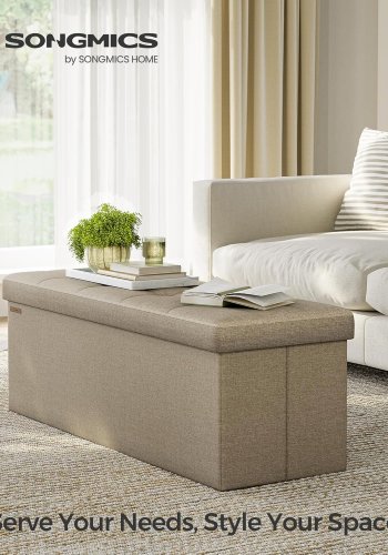 SONGMICS MAZIE ULSF077R01 skammel, foldbar, m. opbevaring - kamelbrun linnedlook (110x38)