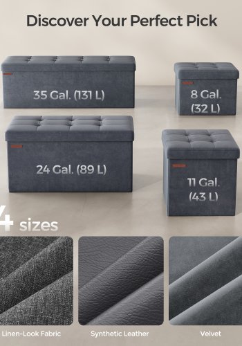 SONGMICS F&ouml;rvaringspuff, Hopf&auml;llbar sammetsb&auml;nk med f&ouml;rvaring, Fotpall, 35 x 113 x 35 cm, Skiffergr� ULSF277G01