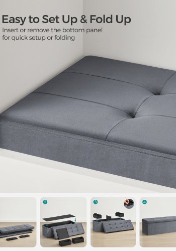 SONGMICS F&ouml;rvaringspuff, Hopf&auml;llbar sammetsb&auml;nk med f&ouml;rvaring, Fotpall, 35 x 113 x 35 cm, Skiffergr� ULSF277G01