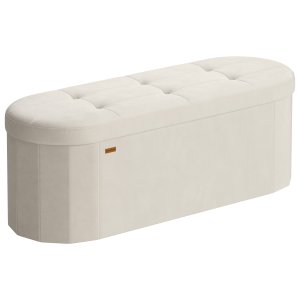 SONGMICS LSF297LH01 F&ouml;rvaringspuff, F&ouml;rvaringsl�da, Hopf&auml;llbart fotst&ouml;d, Enkel montering, F&ouml;r vardagsrum, hall och sovrum, Sammet, Kapacitet 110 l, 38 x 110 x 38 cm, Kr&auml;mvit