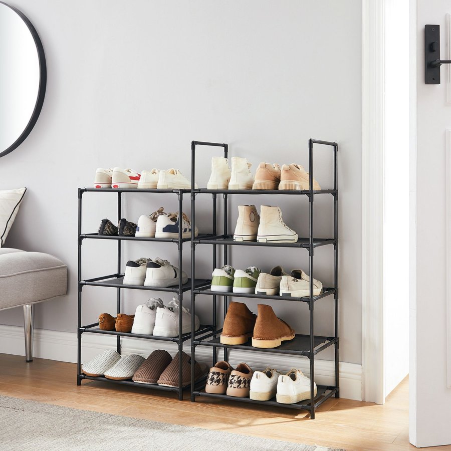 SONGMICS 10-etagers skohylde, skostativ, pladsbesparende skoopbevaring, 45 x 28 x 173 cm, metalramme, hylder af ikke-v�vet stof, til entr&eacute;, sovev�relse, sort LSH010B02