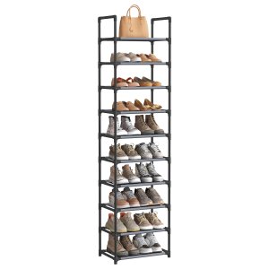 SONGMICS 10-etagers skohylde, skostativ, pladsbesparende skoopbevaring, 45 x 28 x 173 cm, metalramme, hylder af ikke-v�vet stof, til entr&eacute;, sovev�relse, gr� LSH010G01