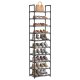 SONGMICS 10-etagers skohylde, skostativ, pladsbesparende skoopbevaring, 45 x 28 x 173 cm, metalramme, hylder af ikke-v�vet stof, til entr&eacute;, sovev�relse, gr� LSH010G01