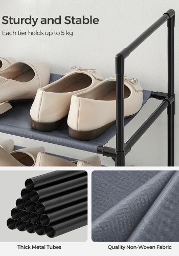 SONGMICS 10-etagers skohylde, skostativ, pladsbesparende skoopbevaring, 45 x 28 x 173 cm, metalramme, hylder af ikke-v�vet stof, til entr&eacute;, sovev�relse, gr� LSH010G01