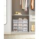 SONGMICS sko�sker, pakke med 12 stabelbare skoopbevaringsarrang�rer, foldbare og alsidige til sneakers, passer op til UK-st�rrelse 10,5, transparent og hvid LSP12SWT