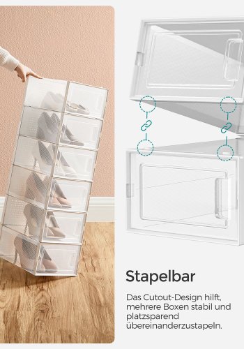 SONGMICS sko�sker, pakke med 12 stabelbare skoopbevaringsarrang�rer, foldbare og alsidige til sneakers, passer op til UK-st�rrelse 10,5, transparent og hvid LSP12SWT