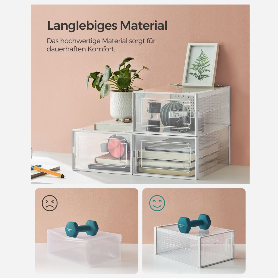 SONGMICS sko�sker, pakke med 12 stabelbare skoopbevaringsarrang�rer, foldbare og alsidige til sneakers, passer op til UK-st�rrelse 10,5, transparent og hvid LSP12SWT