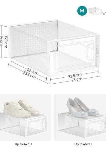 SONGMICS sko�sker, pakke med 12 stabelbare skoopbevaringsarrang�rer, foldbare og alsidige til sneakers, passer op til UK-st�rrelse 10,5, transparent og hvid LSP12SWT