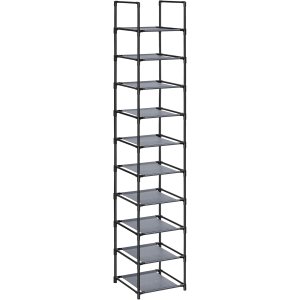 SONGMICS 10-etagers skohylde, skostativ, pladsbesparende skoopbevaring, 33 x 33 x 173 cm, metalramme, hylder af ikke-v�vet stof, til entr&eacute;, sovev�relse, gr� LSR110G01