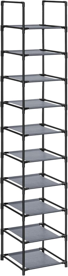SONGMICS 10-etagers skohylde, skostativ, pladsbesparende skoopbevaring, 33 x 33 x 173 cm, metalramme, hylder af ikke-v�vet stof, til entr&eacute;, sovev�relse, gr� LSR110G01