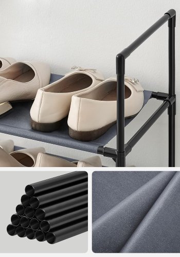 SONGMICS 10-etagers skohylde, skostativ, pladsbesparende skoopbevaring, 33 x 33 x 173 cm, metalramme, hylder af ikke-v�vet stof, til entr&eacute;, sovev�relse, gr� LSR110G01