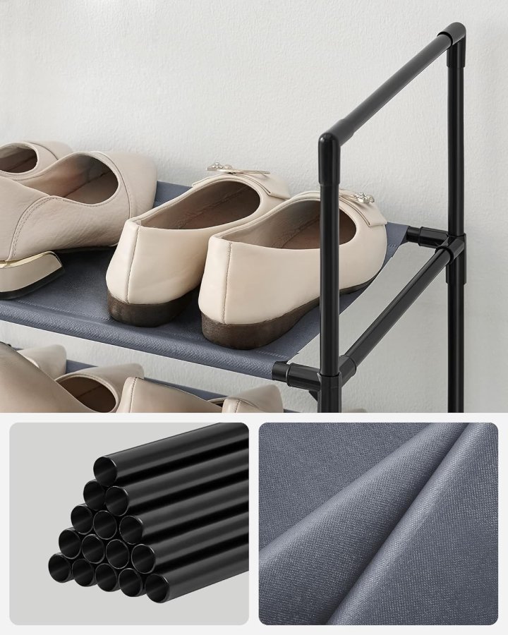 SONGMICS 10-etagers skohylde, skostativ, pladsbesparende skoopbevaring, 33 x 33 x 173 cm, metalramme, hylder af ikke-v�vet stof, til entr&eacute;, sovev�relse, gr� LSR110G01