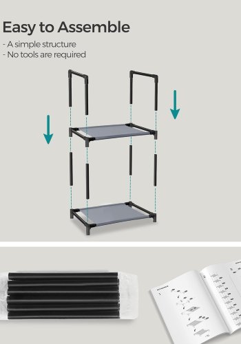 SONGMICS 10-etagers skohylde, skostativ, pladsbesparende skoopbevaring, 33 x 33 x 173 cm, metalramme, hylder af ikke-v�vet stof, til entr&eacute;, sovev�relse, gr� LSR110G01