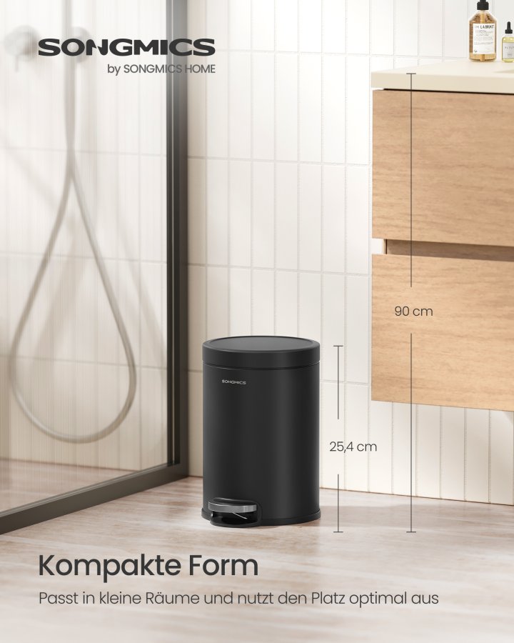 SONGMICS Pedalk&auml;rl f&ouml;r badrummet, 3 l st�lk&auml;rl med mjukst&auml;ngande lock, innerk&auml;rl, f&ouml;r avfall, sovrum, bl&auml;cksvart LTB013BZ01