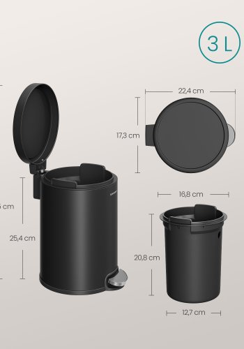 SONGMICS Pedalk&auml;rl f&ouml;r badrummet, 3 l st�lk&auml;rl med mjukst&auml;ngande lock, innerk&auml;rl, f&ouml;r avfall, sovrum, bl&auml;cksvart LTB013BZ01