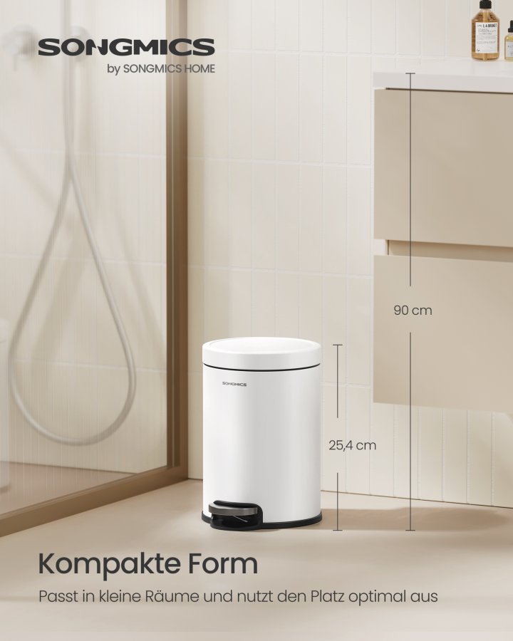 SONGMICS Pedalk&auml;rl f&ouml;r badrum, 3 l st�lk&auml;rl med mjukst&auml;ngande lock, innerk&auml;rl, f&ouml;r avfall, sovrum, Cloud White LTB013WZ01