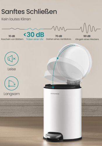 SONGMICS LTB013WZ01 affaldsspand, 3 l, m. bl�dt lukkende l�g, indvendig spand, pedal - hvid st�l