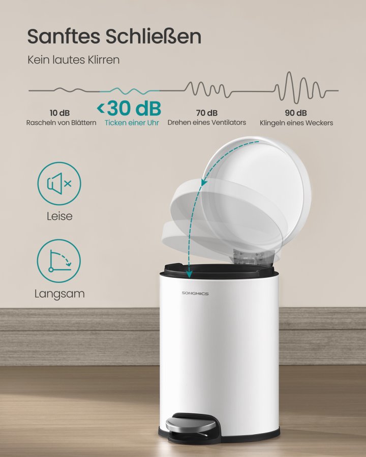 SONGMICS Pedalk&auml;rl f&ouml;r badrum, 3 l st�lk&auml;rl med mjukst&auml;ngande lock, innerk&auml;rl, f&ouml;r avfall, sovrum, Cloud White LTB013WZ01