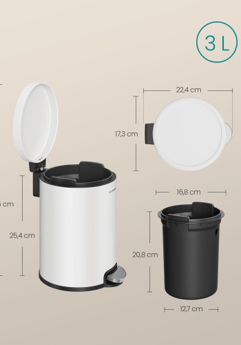 SONGMICS Pedalk&auml;rl f&ouml;r badrum, 3 l st�lk&auml;rl med mjukst&auml;ngande lock, innerk&auml;rl, f&ouml;r avfall, sovrum, Cloud White LTB013WZ01