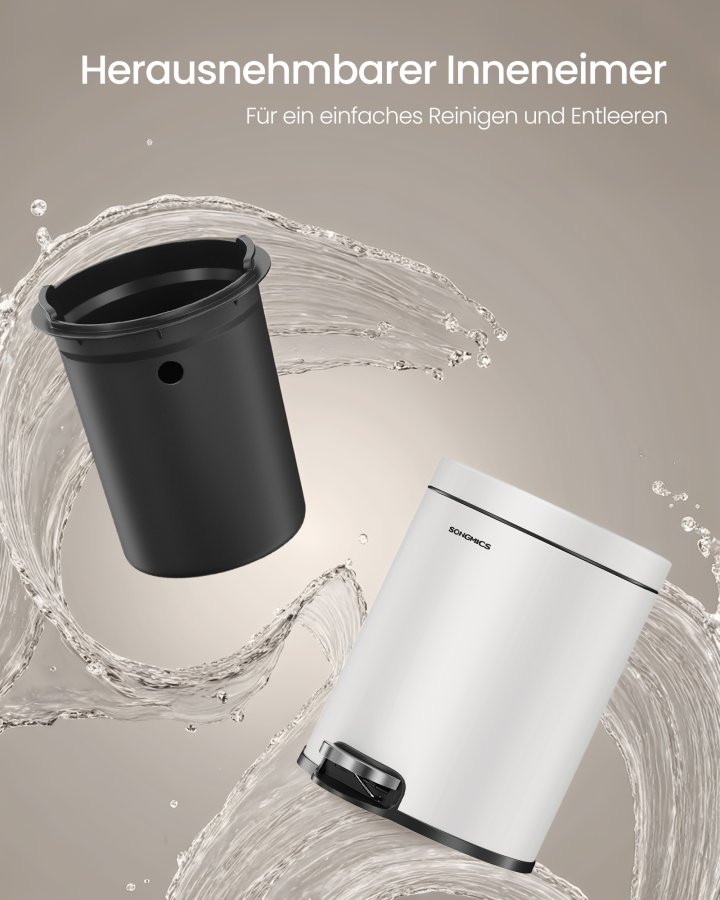 SONGMICS Pedalk&auml;rl f&ouml;r badrum, 3 l st�lk&auml;rl med mjukst&auml;ngande lock, innerk&auml;rl, f&ouml;r avfall, sovrum, Cloud White LTB013WZ01