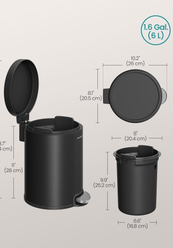 SONGMICS Pedalk&auml;rl f&ouml;r badrummet, 6 l st�lk&auml;rl med mjukst&auml;ngande lock, innerk&auml;rl, f&ouml;r avfall, sovrum, bl&auml;cksvart LTB016BZ02