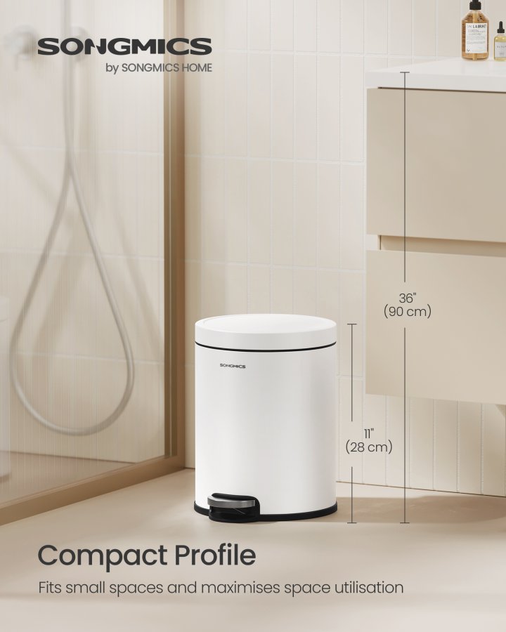 SONGMICS Pedalk&auml;rl f&ouml;r badrummet, 6 l st�lk&auml;rl med mjukst&auml;ngande lock, innerk&auml;rl, f&ouml;r avfall, sovrum, Cloud White LTB016WZ02