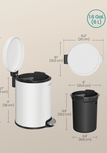 SONGMICS Pedalk&auml;rl f&ouml;r badrummet, 6 l st�lk&auml;rl med mjukst&auml;ngande lock, innerk&auml;rl, f&ouml;r avfall, sovrum, Cloud White LTB016WZ02