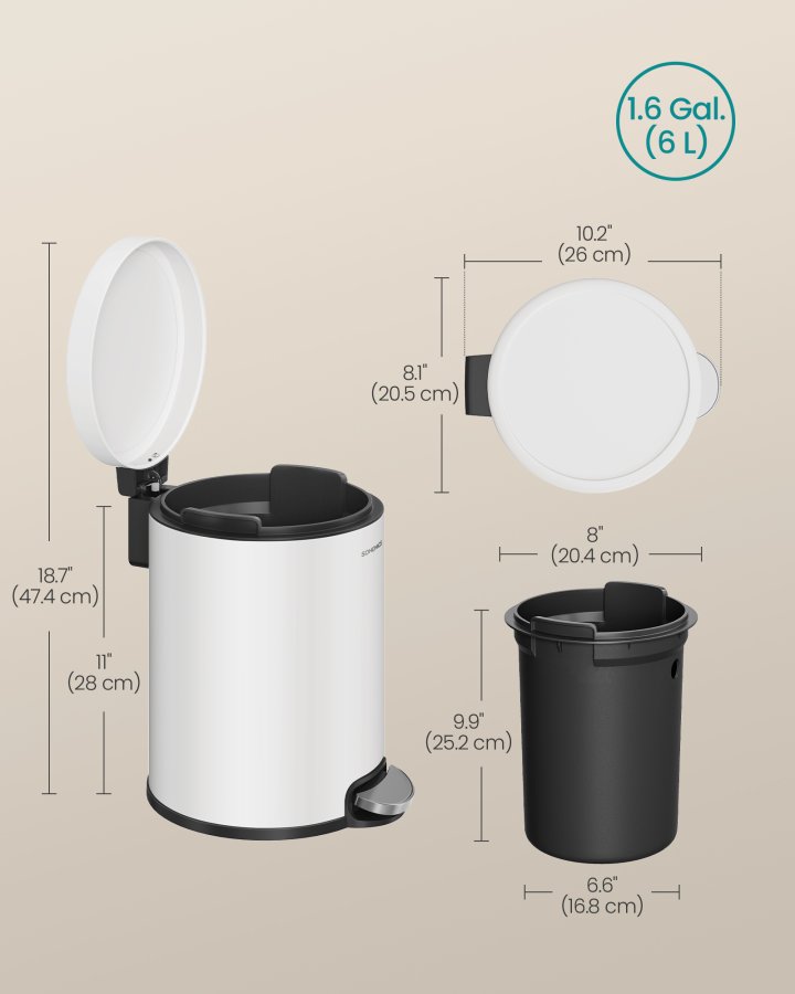 SONGMICS Pedalk&auml;rl f&ouml;r badrummet, 6 l st�lk&auml;rl med mjukst&auml;ngande lock, innerk&auml;rl, f&ouml;r avfall, sovrum, Cloud White LTB016WZ02