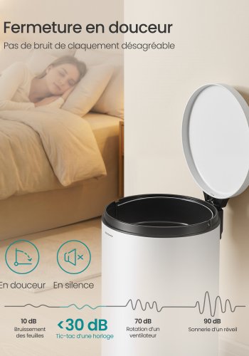 SONGMICS LTB021WZ01 Rund papperskorg med 15 p�sar, metallpedal, avtagbar innerbeh�llare i plast, handtag, vadderad st&auml;ngning, st�l, 20 l, Cloud White