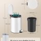 SONGMICS LTB021WZ01 Rund papperskorg med 15 p�sar, metallpedal, avtagbar innerbeh�llare i plast, handtag, vadderad st&auml;ngning, st�l, 20 l, Cloud White