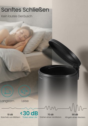 SONGMICS 30L Rund Sopkorg med 15 Avfallsp�sar, Metallpedal, Avtagbar Plasthink, Handtag, Mjukst&auml;ngande Lock, St�l, Bl&auml;cksvart LTB031BZ02