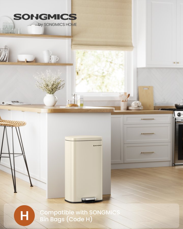 30L k&ouml;ksavfallsbeh�llare med mjukst&auml;ngande lock och innerbeh�llare, sandbeige