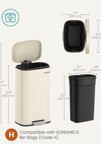 30L k&ouml;ksavfallsbeh�llare med mjukst&auml;ngande lock och innerbeh�llare, sandbeige