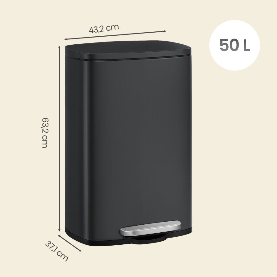 Songmics LTB050B02 50 liters k&ouml;ksavfallsbeh�llare med mjukst&auml;ngning och pedal, innerbeh�llare i st�l, svart