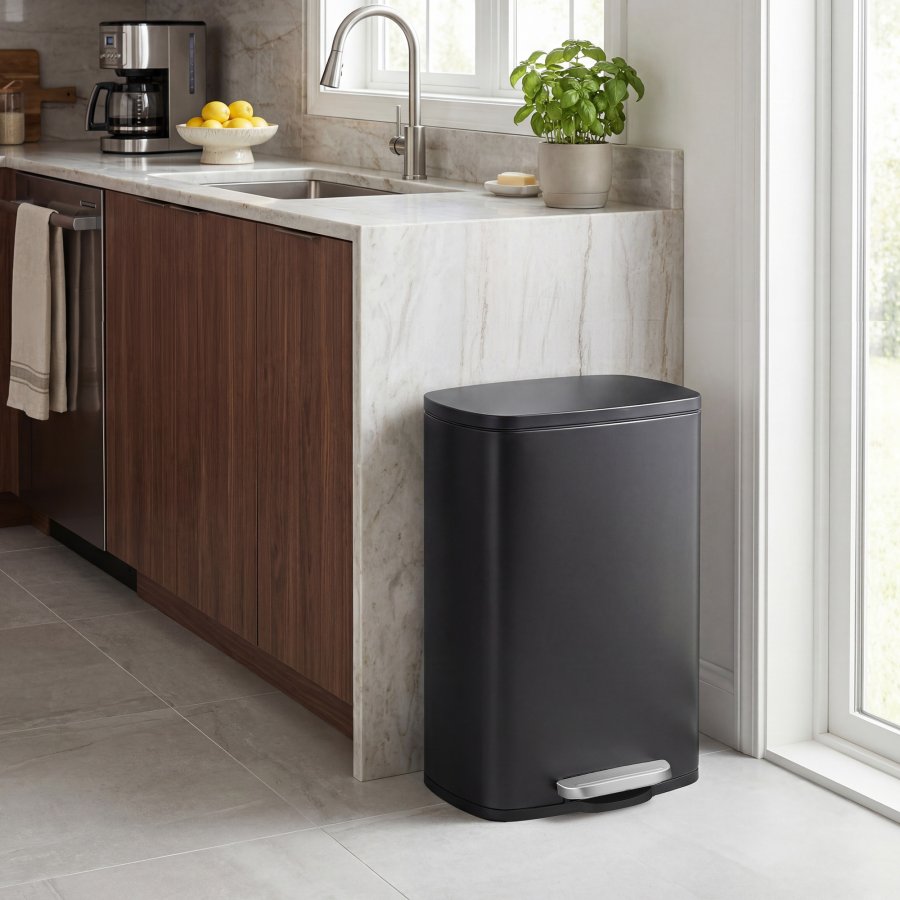 Songmics LTB050B02 50 liters k&ouml;ksavfallsbeh�llare med mjukst&auml;ngning och pedal, innerbeh�llare i st�l, svart