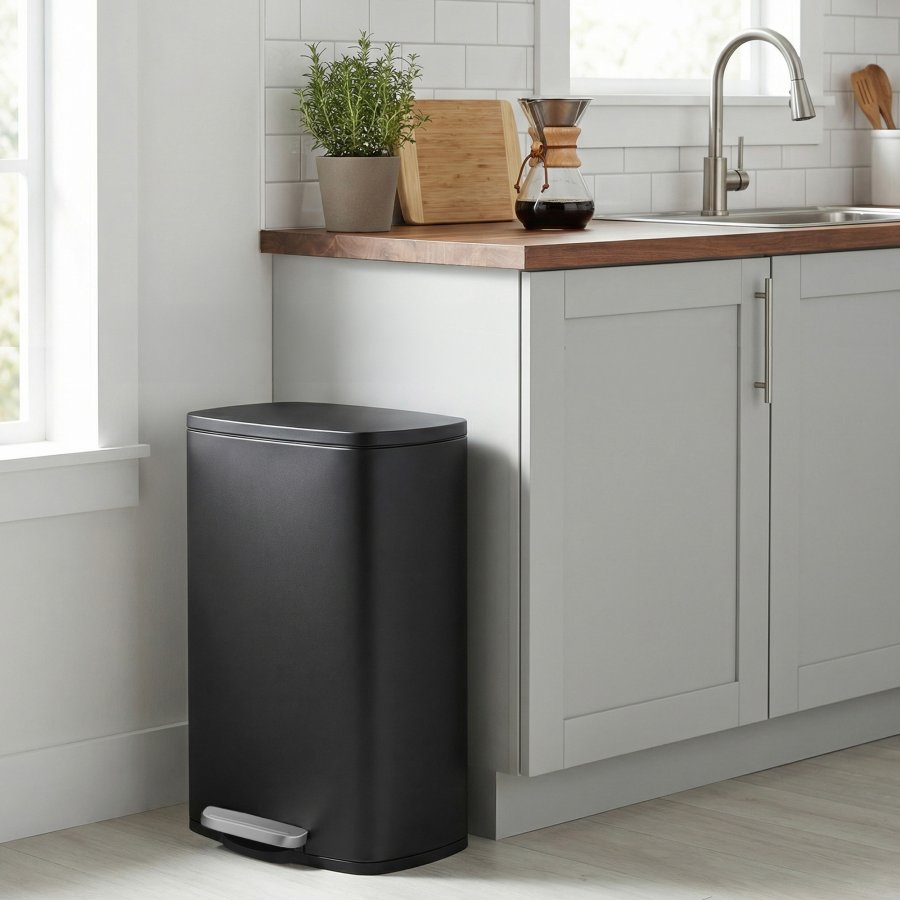 Songmics LTB050B02 50 liters k&ouml;ksavfallsbeh�llare med mjukst&auml;ngning och pedal, innerbeh�llare i st�l, svart