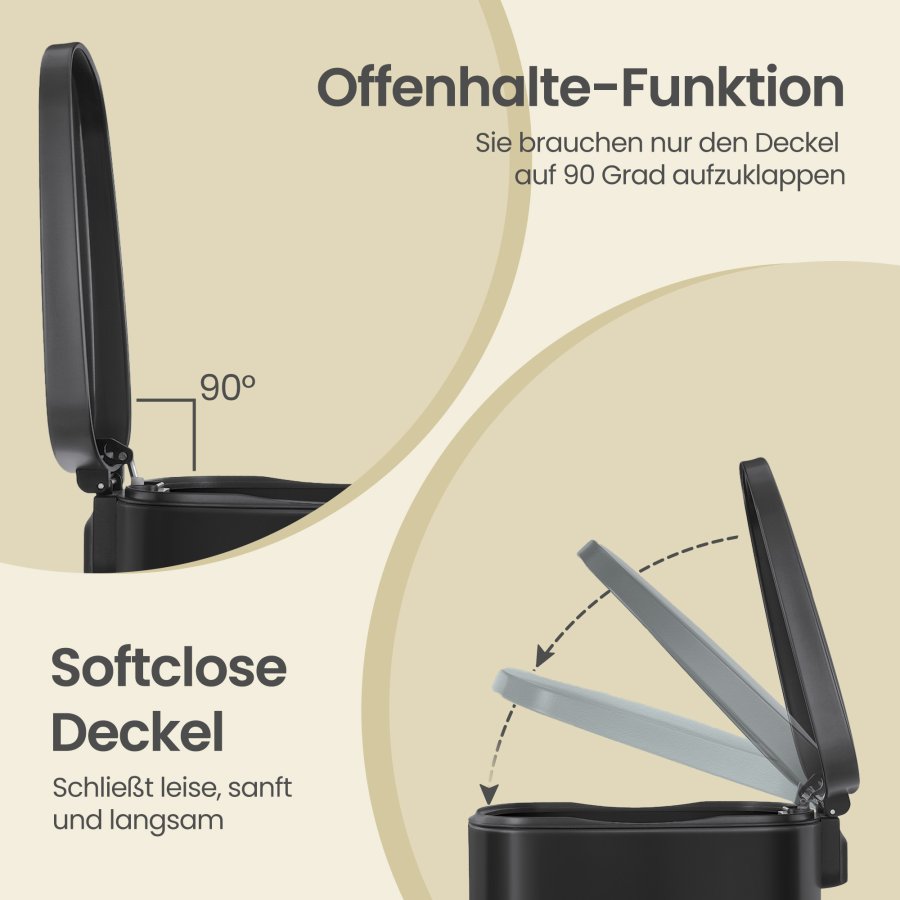 Songmics LTB050B02 50 liters k&ouml;ksavfallsbeh�llare med mjukst&auml;ngning och pedal, innerbeh�llare i st�l, svart