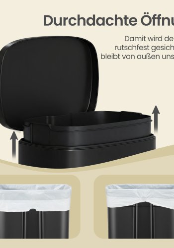 Songmics LTB050B02 50 liters k&ouml;ksavfallsbeh�llare med mjukst&auml;ngning och pedal, innerbeh�llare i st�l, svart