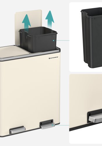 SONGMICS Dubbelfackig 2 x 30 L papperskorg med 2 avfallsp�sar, fotpedaler i metall, 15 innerbeh�llare i plast, lock, handtag, mjukst&auml;ngande, luftt&auml;t, kr&auml;mf&auml;rgad, LTB060A01