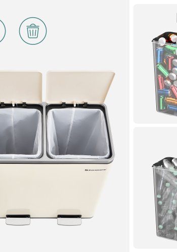 SONGMICS Dubbelfackig 2 x 30 L papperskorg med 2 avfallsp�sar, fotpedaler i metall, 15 innerbeh�llare i plast, lock, handtag, mjukst&auml;ngande, luftt&auml;t, kr&auml;mf&auml;rgad, LTB060A01
