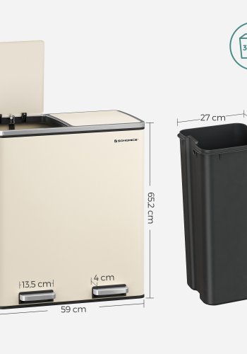 SONGMICS Dubbelfackig 2 x 30 L papperskorg med 2 avfallsp�sar, fotpedaler i metall, 15 innerbeh�llare i plast, lock, handtag, mjukst&auml;ngande, luftt&auml;t, kr&auml;mf&auml;rgad, LTB060A01
