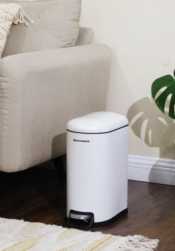 SONGMICS LTB10WT Smal papperskorg, 10L med uttagbar innerhink, l�ngsamt st&auml;ngande - vitt st�l