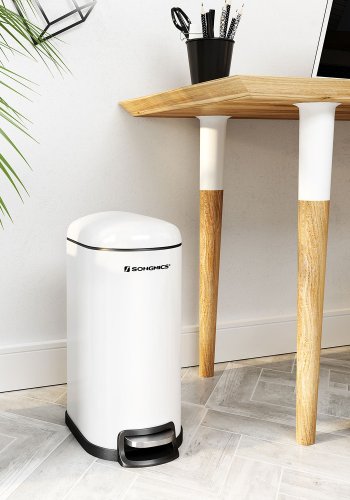SONGMICS LTB10WT Smal papperskorg, 10L med uttagbar innerhink, l�ngsamt st&auml;ngande - vitt st�l